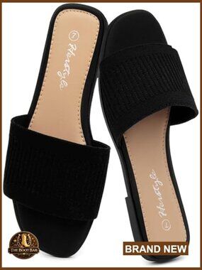 Knit Slide Sandals, Square Open Toe Slip-On, Memory Foam, Summer Shoes